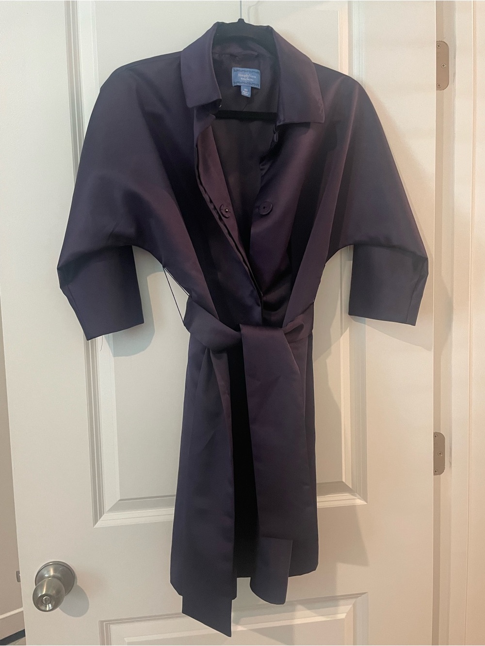 Vera wang purple  Satin Trench Coat with Belt and pockets